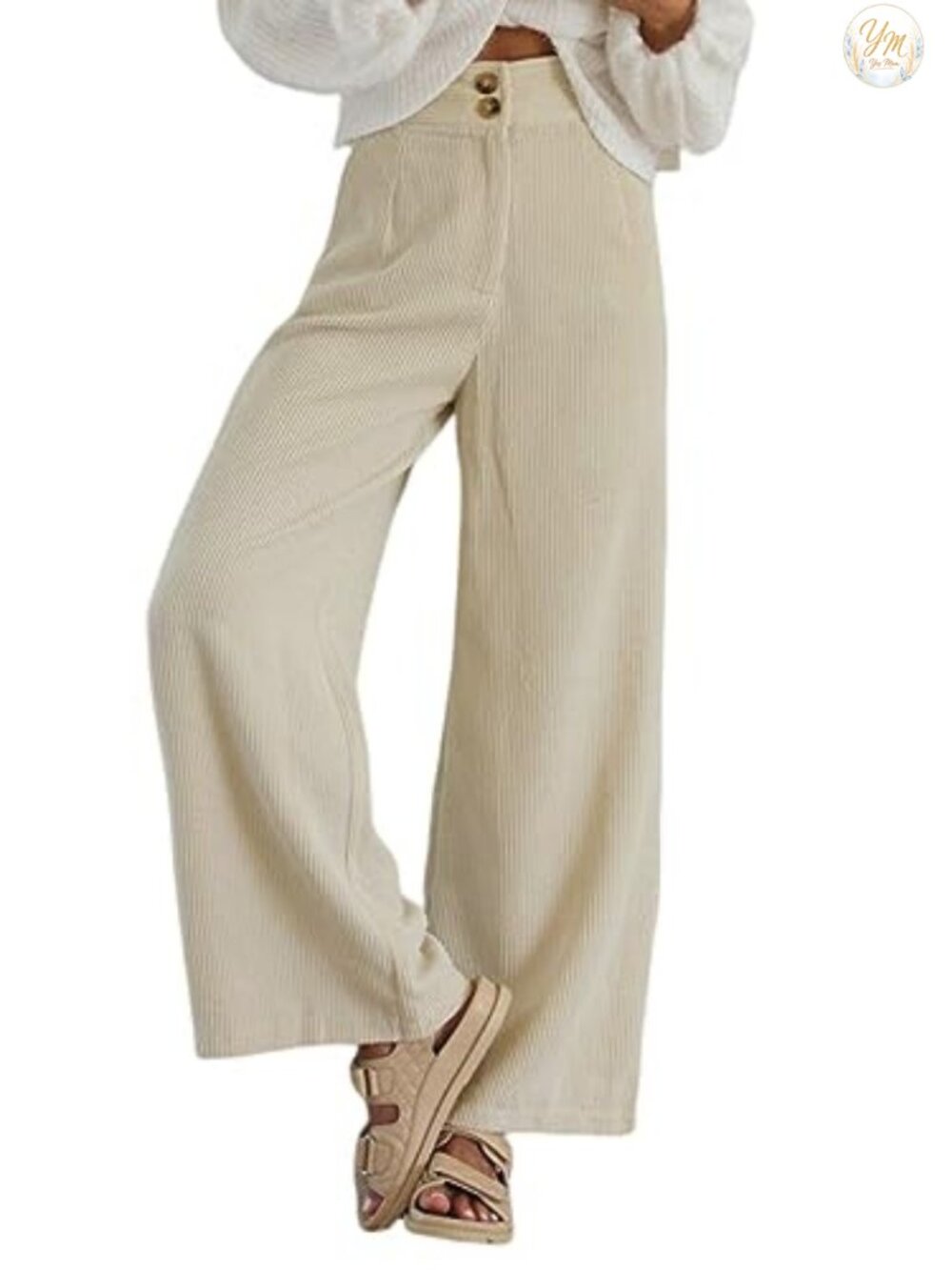 Corduroy Pants with Pockets Wide Leg High Waisted Cargo